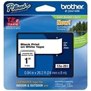 New Pouch Laminated Tape, 1 Inch, Black on White (TZe251) , LABELS